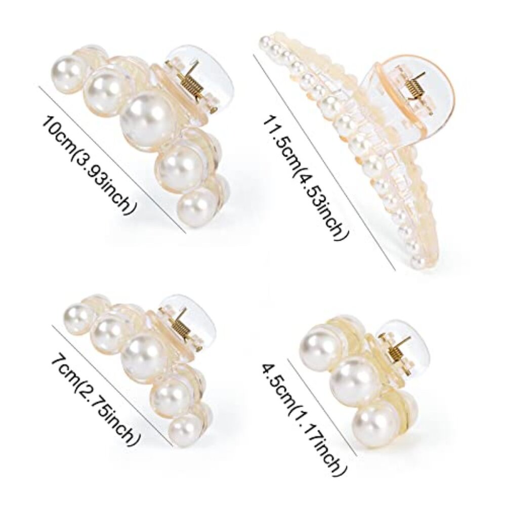 Large Pearl Hair Claw Clips Set of 4 for Thick Hair Styling - Picture 3 of 7